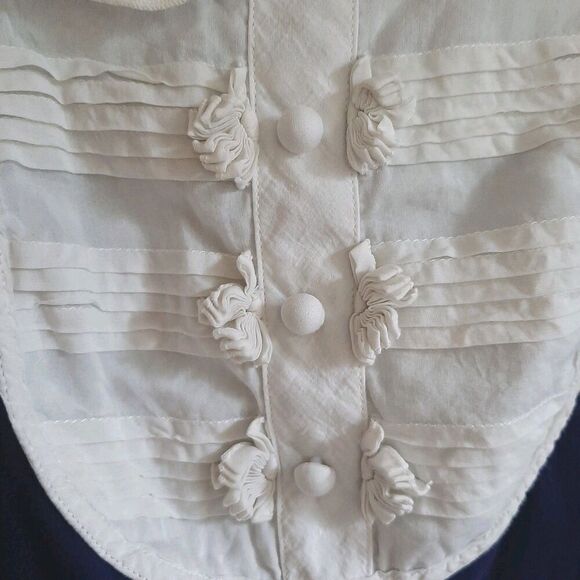 Anthropologie Little Yellow Button Tee Small Blue Pintuck Ruffle Twee Coquette - Picture 3 of 8